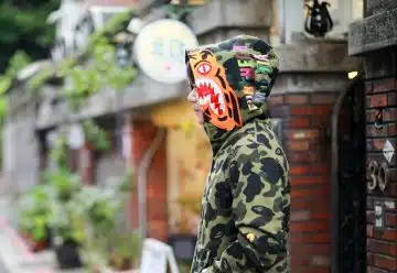 Close-Up Shot of a Person Wearing Bape Shark Hoodie
