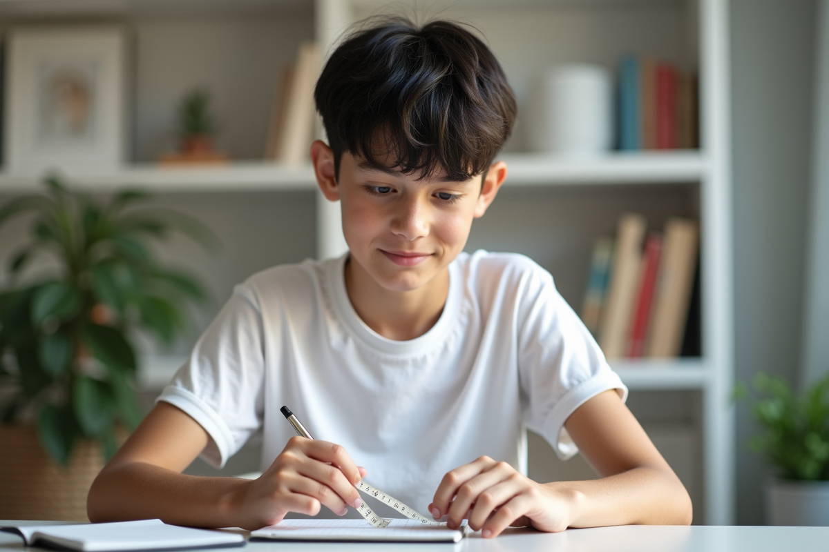 Adolescent mesurant son doigt avec un ruban à l