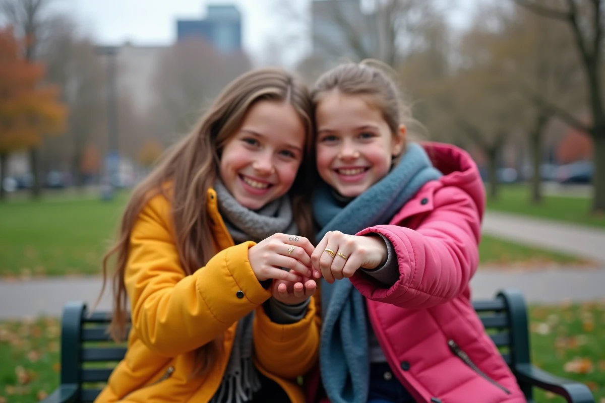 Deux adolescentes montrant leurs bagues d