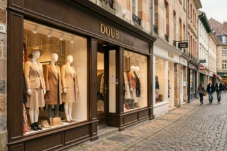 Rue commerçante du Doubs avec des boutiques de prêt-à-porter féminin aux vitrines élégantes