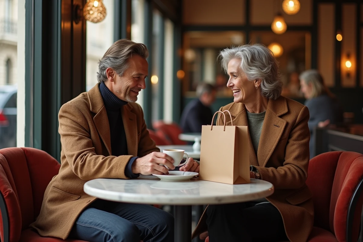 Couple bien habille au café à Paris