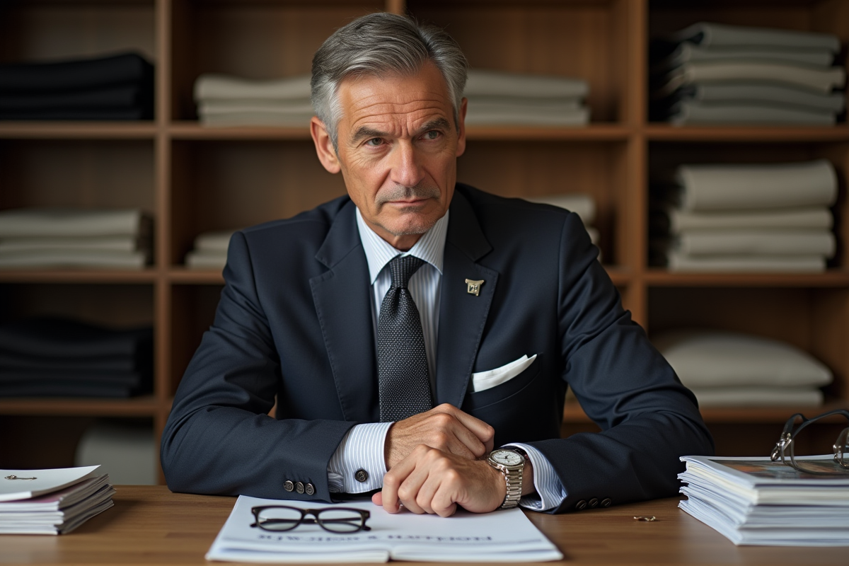 Homme fashion editor avec accessoires dans son bureau
