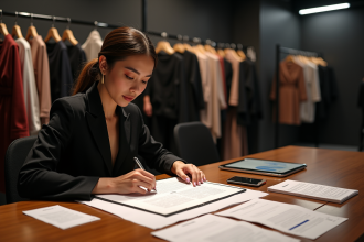 Femme confiante en tenue de mode lors de Fashion Week