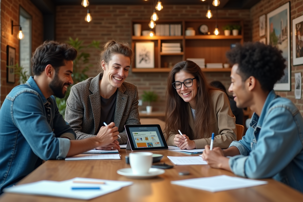 Groupe divers de collègues créatifs en discussion