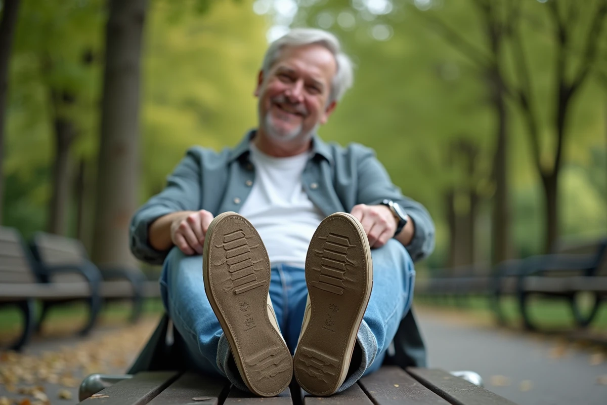 Homme en jeans jouant avec ses baskets en plein air