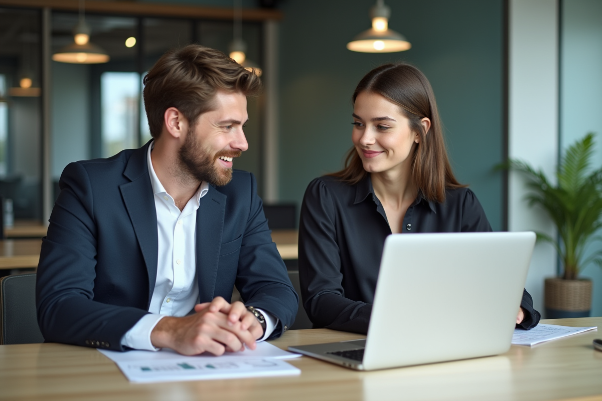 Deux jeunes professionnels collaborant au bureau