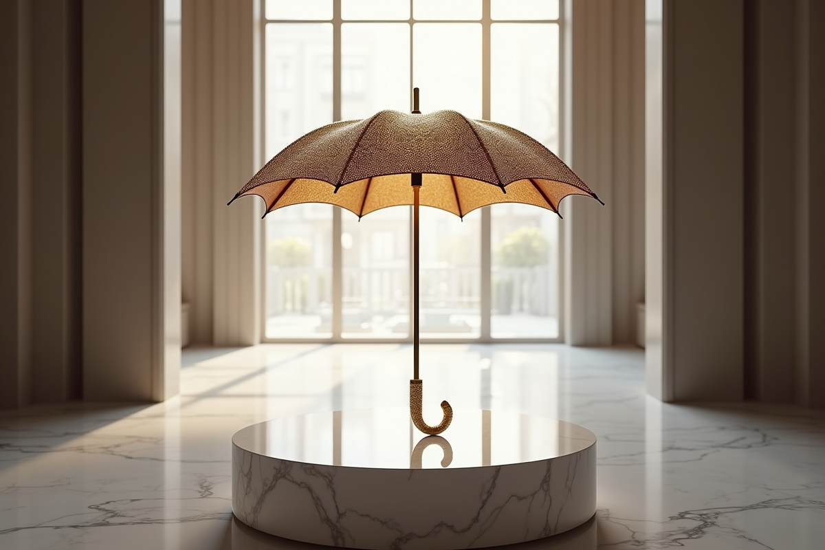 Parapluie de luxe exposé dans un showroom haut de gamme