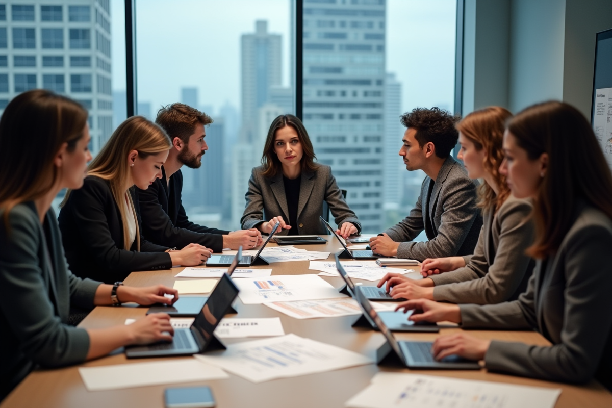 Groupe d organisateurs de mode en réunion créative